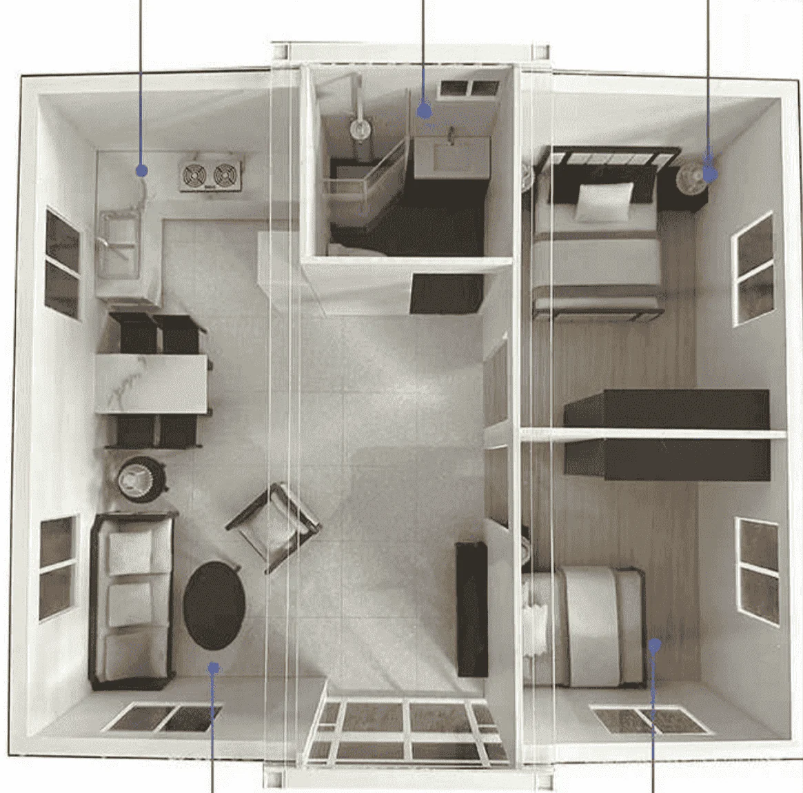 kit Home – 2 Bedroom, Kitchen, Bathroom Floor Plan | 400 Sq. Ft. - Image 3